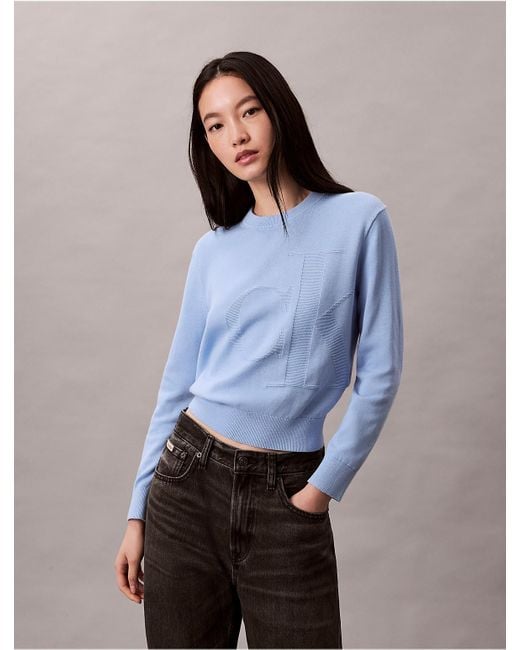 Calvin Klein Blue Calvin Klein Smooth Cotton Monogram Logo Sweater