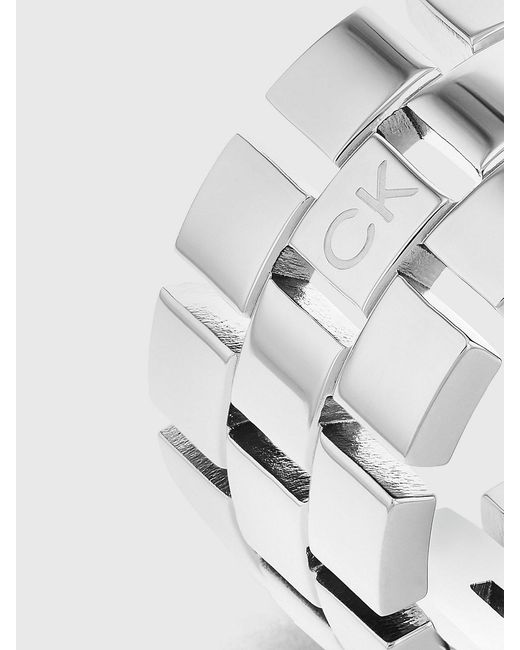 Calvin Klein White Stainless Steel Link Ring