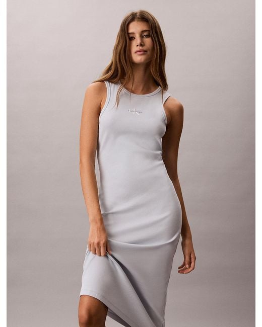 Calvin Klein Blue Ribbed Cotton Midi Tank Dress