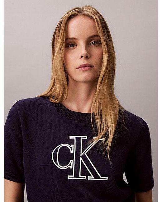 Calvin Klein Blue Jeans Short Sleeve Monogram Jumper