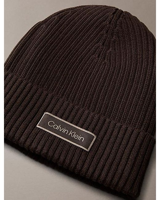 Calvin Klein Brown Cotton Cashmere Blend Beanie for men