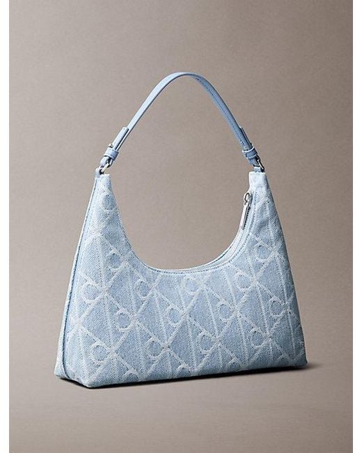 Calvin Klein Blue Denim Allover Emblem Logo Shoulder Bag