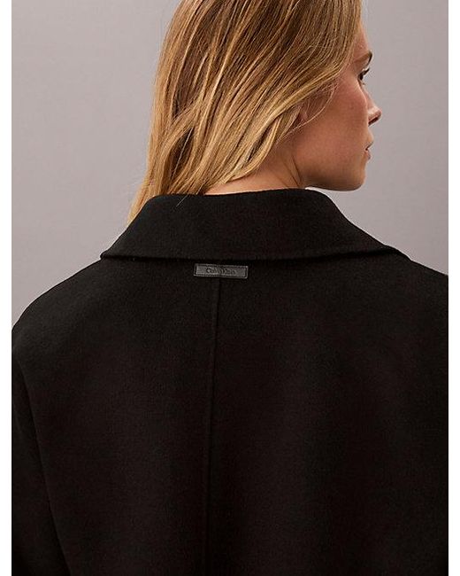 Calvin Klein Black Double Faced Wool Blend Wrap Coat