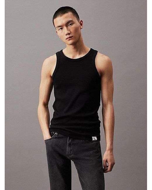 Calvin Klein Slim Geribbelde Tanktop in het Black voor heren