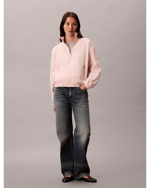 Calvin Klein Pink Polar Fleece Zip Neck Sweatshirt