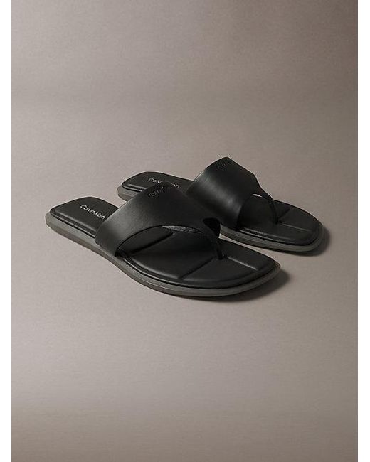 Calvin Klein Gray Carla Leather Square Toe Thong Sandals