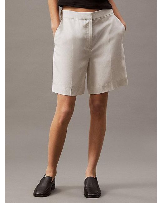 Calvin Klein Wijde Lyocell Linnen Korte Broek in het Natural