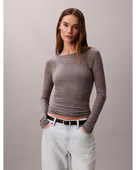 Calvin Klein Brown Jeans Wool Blend Double Layer Top