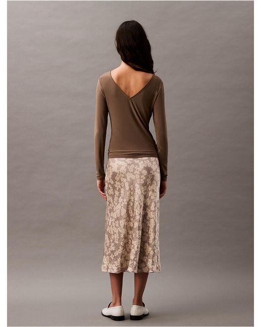 Calvin Klein Brown Crushed Satin Print Midi Skirt