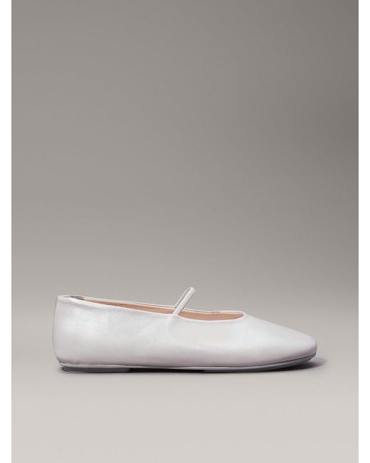 Calvin Klein Gray Pearlised Leather Ballerinas