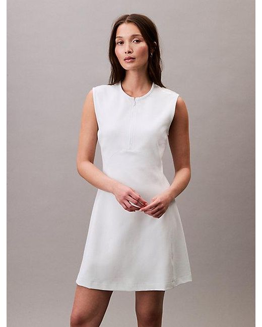 Calvin Klein White Jeans Viscose Blend Quarter Zip A Line Dress