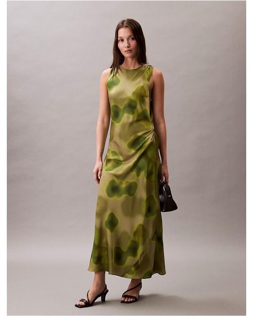 knee length dresses for ladies Green Floral Satin Ruffle Midi Dress – AX Paris