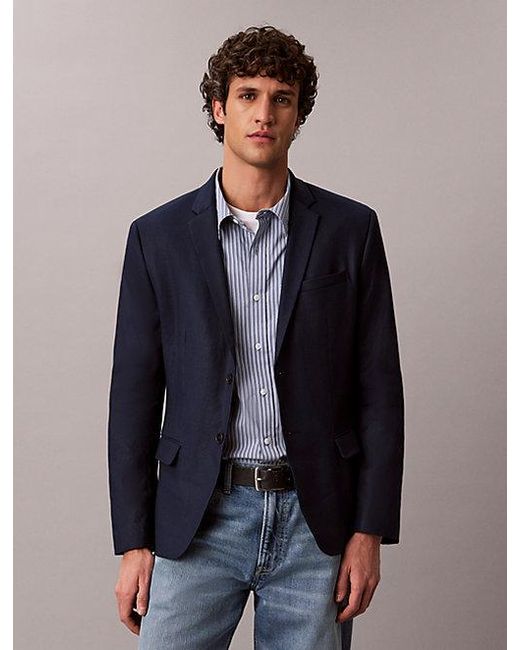 Calvin Klein Blue Slim Linen Blend Blazer for men