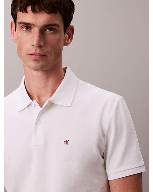 Calvin Klein White Jeans Cotton Piqué Monogram Polo Shirt for men