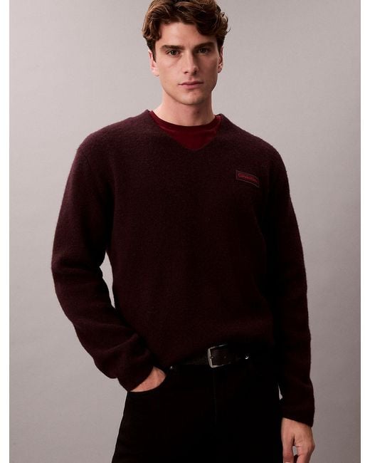 Calvin Klein Blue Boiled Merino Wool V-Neck Jumper for men