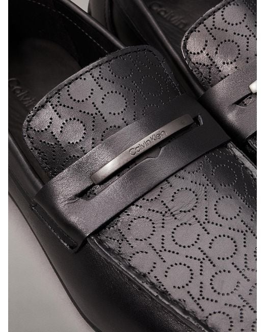 Calvin Klein Gray Leather Logo Moccasins for men