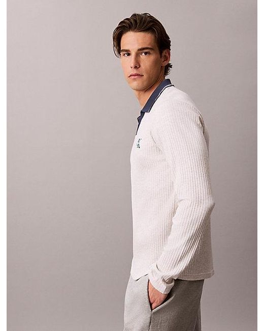 Calvin Klein Natural Rib Collared Pyjama Top Archive Logo for men