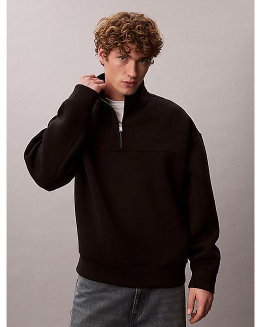 Calvin Klein Black Relaxed Zip Collar Sweatshirt for men