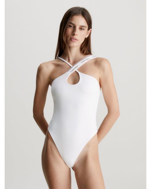 Calvin Klein White Halter Neck Swimsuit - Ck Meta Legacy
