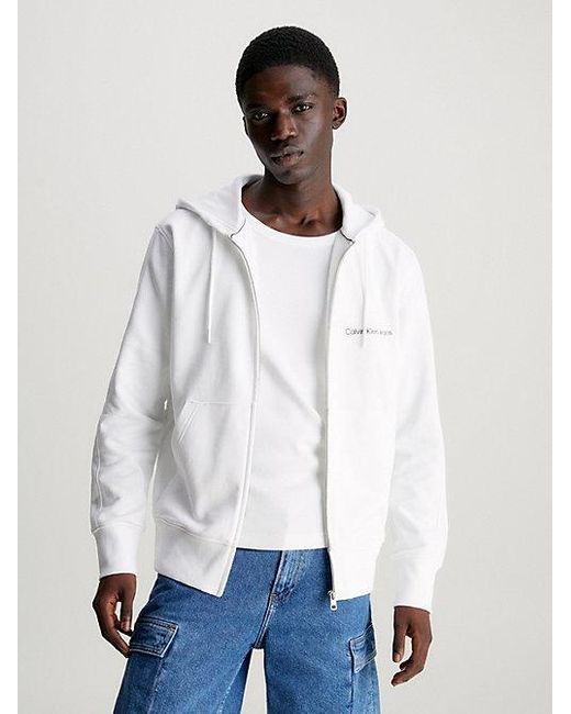 Calvin Klein Reißverschluss-Hoodie aus Baumwoll-Frottee in White für Herren