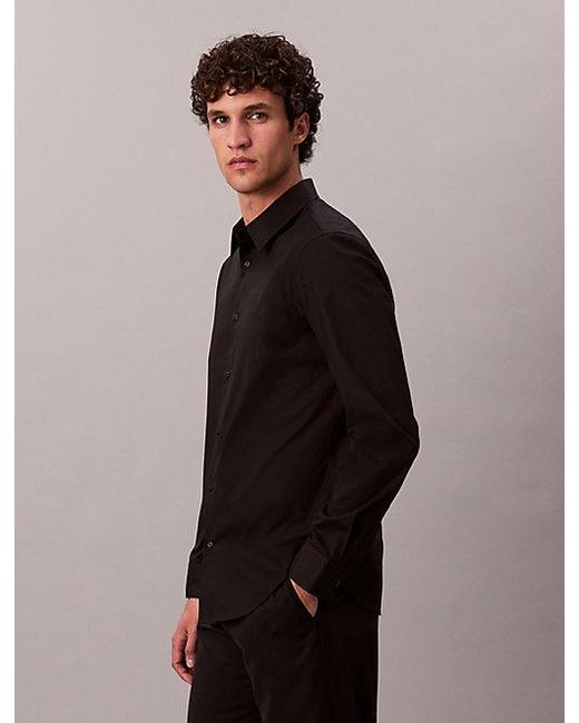 Calvin Klein Nauwsluitend Button-Down Overhemd Van Stretchkatoen in het Black voor heren