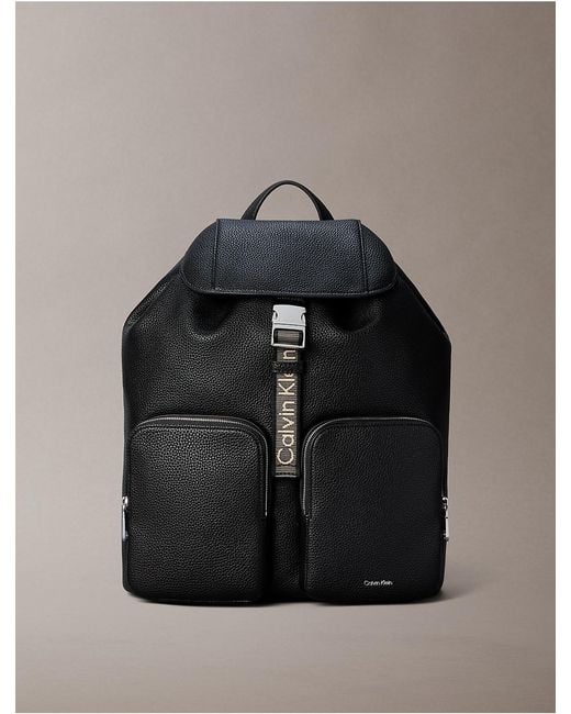 Calvin Klein Black Logo Strap Flap Backpack