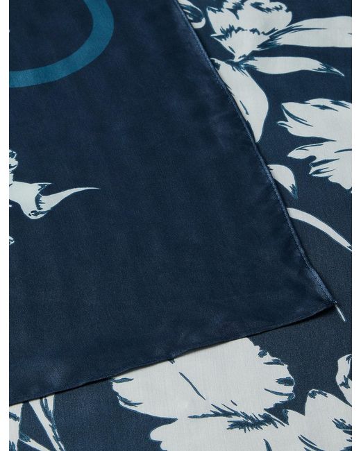 Calvin Klein Blue Square Floral Logo Scarf