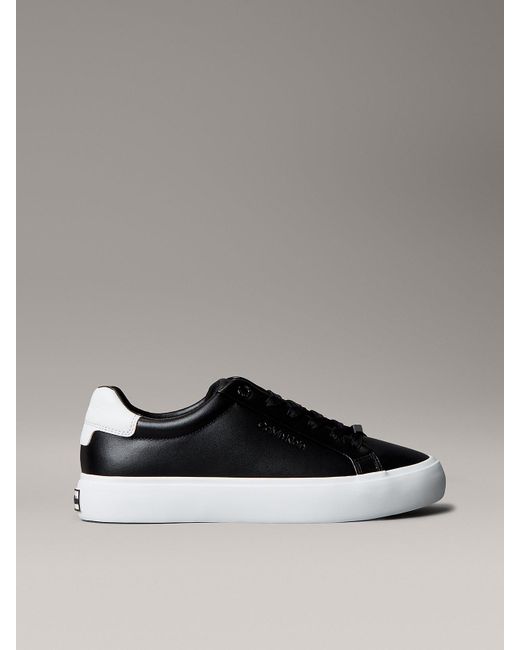 Calvin Klein Gray Smooth Leather Embossed Logo Trainers