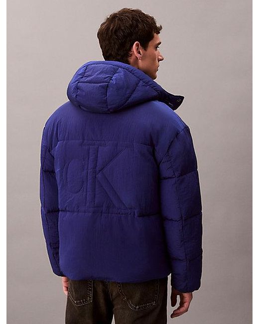 Calvin Klein Oversized Doorgestikt Pufferjack Met Logo in het Blue voor heren