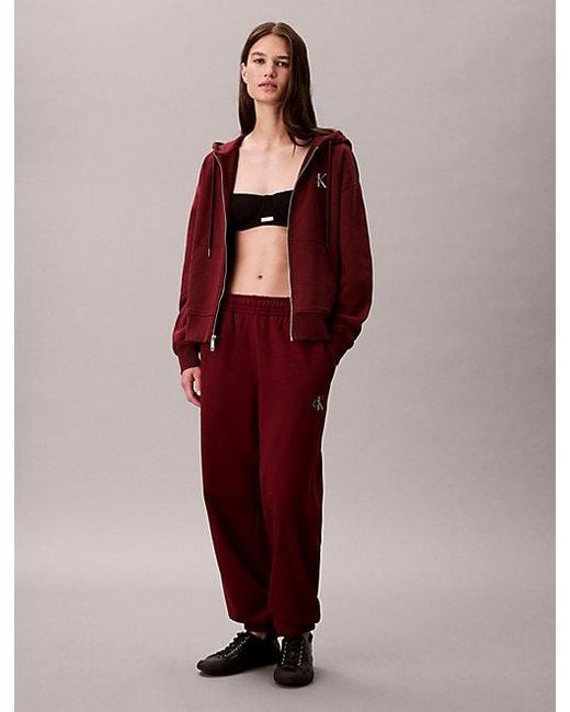 Pantalón deportivo de felpa de algodón con monograma Calvin Klein de color Red