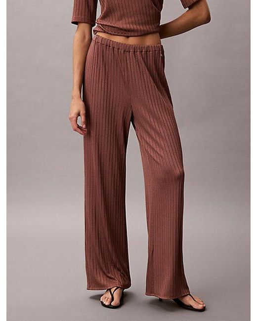 Calvin Klein Brown Shiny Ribbed Pull On Trousers