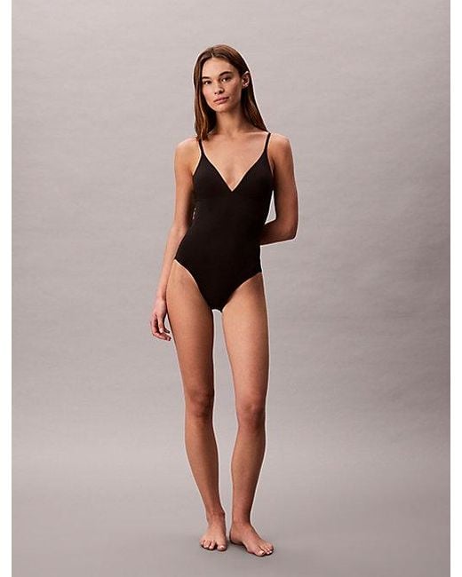 Calvin Klein Black Cut Out Swimsuit Modern Logo