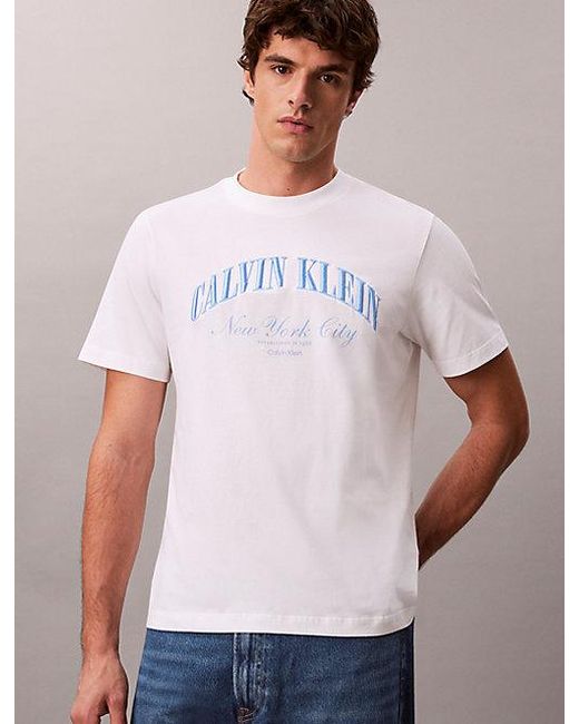 Calvin Klein Blue Jeans Embroidered Nyc Logo T-Shirt for men