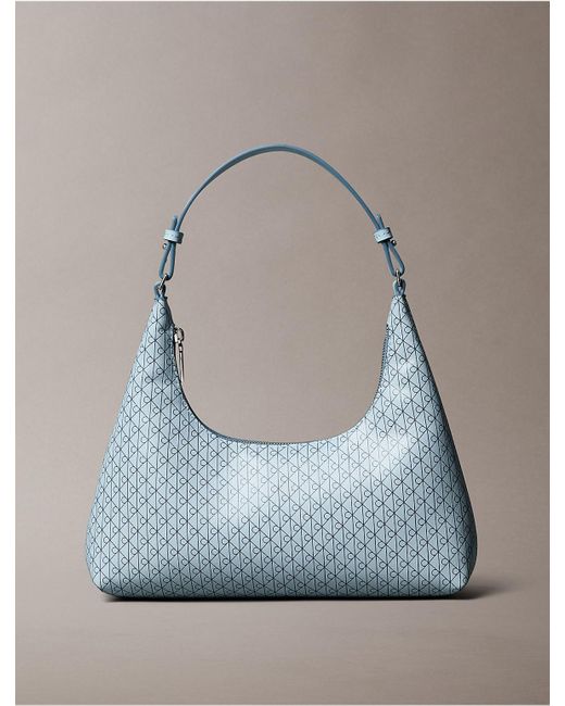 Calvin Klein Blue Allover Monogram Logo Shoulder Bag