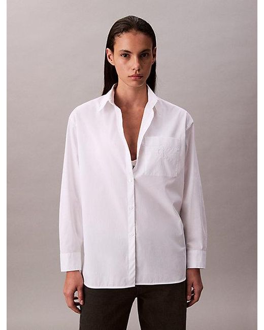 Calvin Klein White Jeans Poplin Relaxed Button Up Shirt