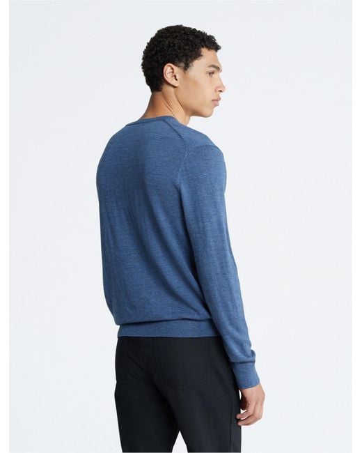 Calvin Klein Blue Extra Fine Merino Wool Blend V-neck Sweater for men