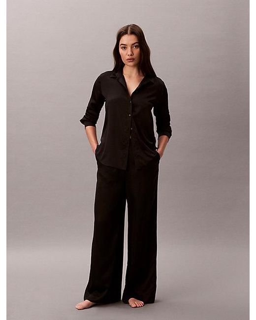 Calvin Klein Black Satin Sheen Pyjama Shirt