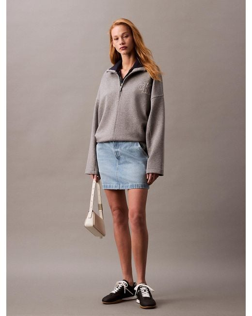 Calvin Klein Gray Monogram Logo Quarter Zip Spacer Jacket