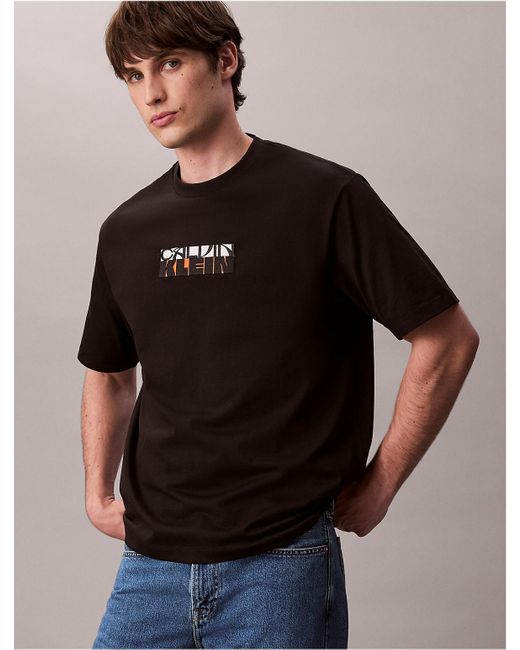 Calvin Klein Black Block Logo Graphic Relaxed T-Shirt for men