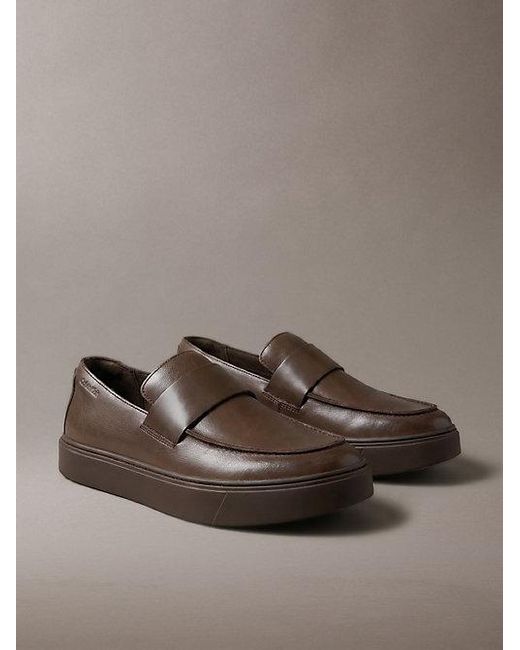 Calvin Klein Brown Leather Hybrid Cupsole Loafers for men