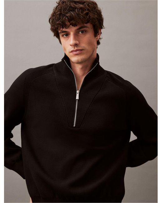 Calvin Klein Black Tech Knit Quarter Zip Sweater for men