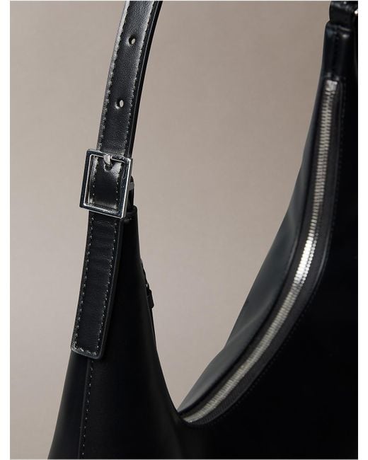 Calvin Klein Gray Monogram Logo Emblem Leather Shoulder Bag
