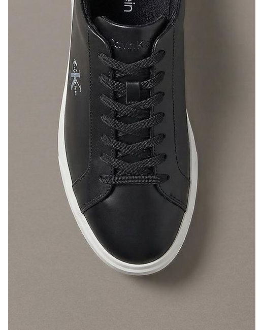 Calvin Klein Gray Leather Signature Logo Trainers for men
