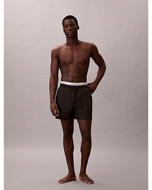 Calvin Klein Brown Medium Drawstring Swim Shorts Ck Essentials for men