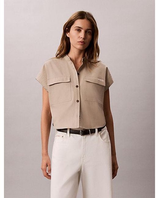 Calvin Klein Natural Jeans Boxy Cropped Short Sleeve Shirt