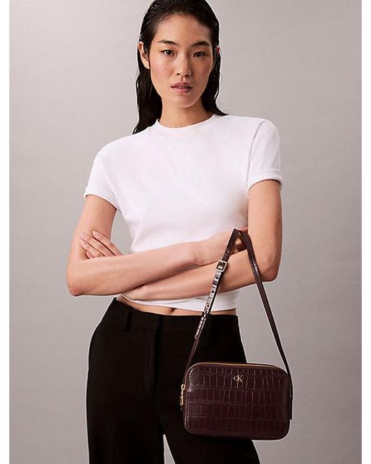 Calvin Klein Brown Crossbody Camera Bag Mit Kroko-Effekt