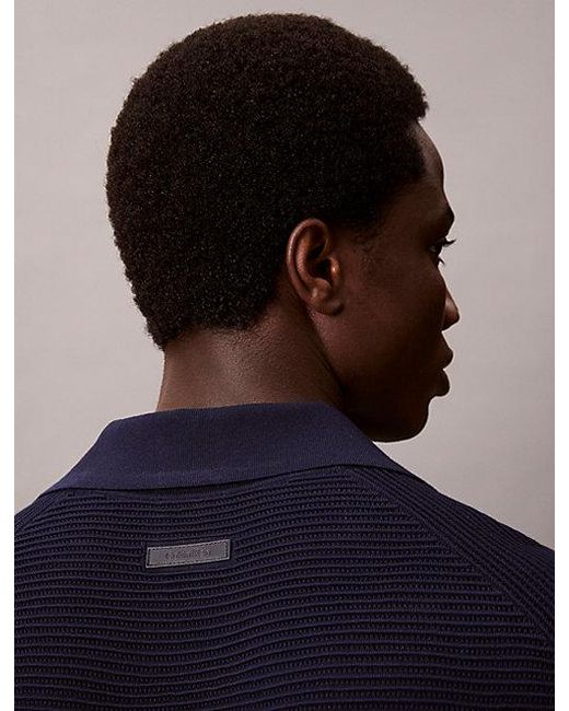 Calvin Klein Blue Tech Knit Johnny Collar Polo Shirt for men