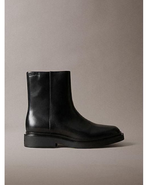 Calvin Klein Black Leather Zip Ankle Boots for men