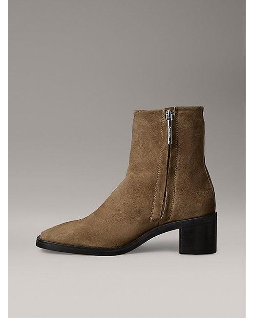 Calvin Klein Suède Enkellaarzen Met Rits En Vierkante Neus in het Brown