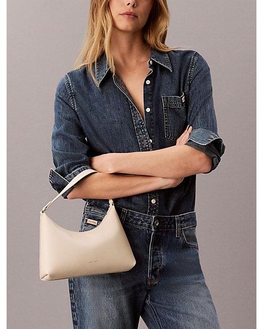 Calvin Klein Gray Foil Logo Small Shoulder Bag